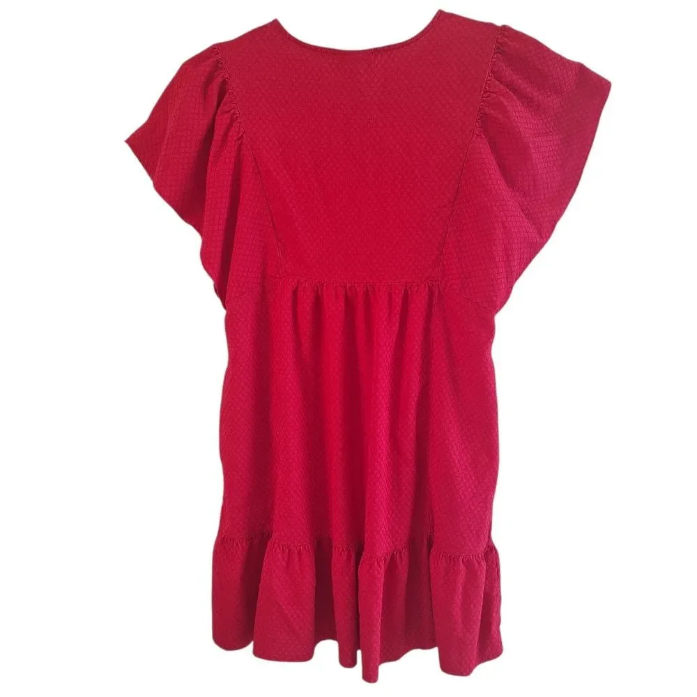 Knox Rose Dress Red Ruffle Dress with Pockets Cottagecore Relaxed Fit size Large